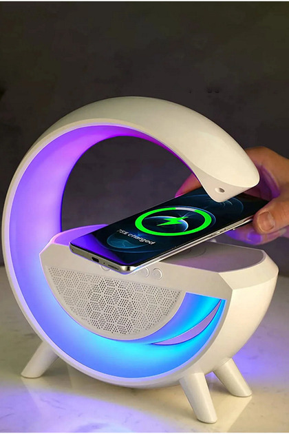 Kablosuz Şarj Led Işıklı Bluetooth Hoparlör Radyolu Müzik Çalar Saatli Telefon Standı 3in1 Speaker R