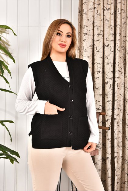 Women's Button-Down Knitwear Mother's Vest Plus Size Non-Pilling Pocket Comfortable Fit Fan Pattern