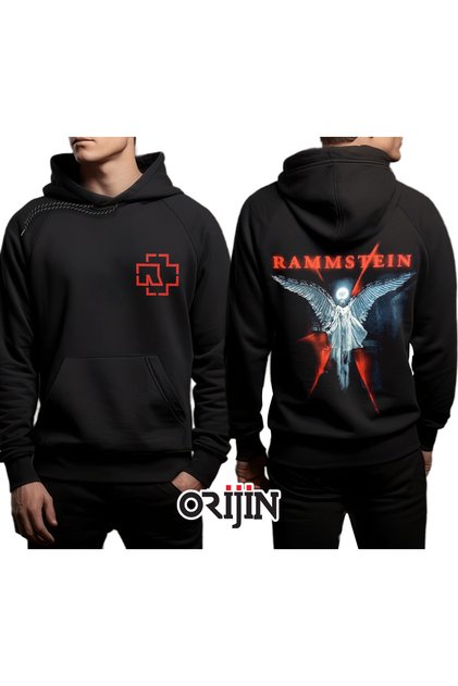 Rammstein Angel Front and Back Printed Black Hooded Sweatshirt