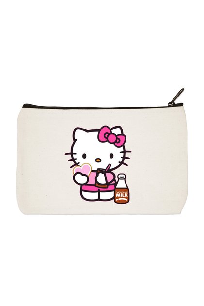 Hello Kitty Milkshake Baskılı Bez Makyaj Çantası, Kalemlik, El Çantası