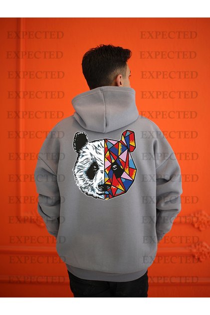 Men's Smoke Gray Panda Printed Oversized Sweatshirt - 3 Straps