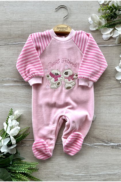 Velvet Seasonal Baby Girl Sleeping Bag with Booties and Scarf Bears
