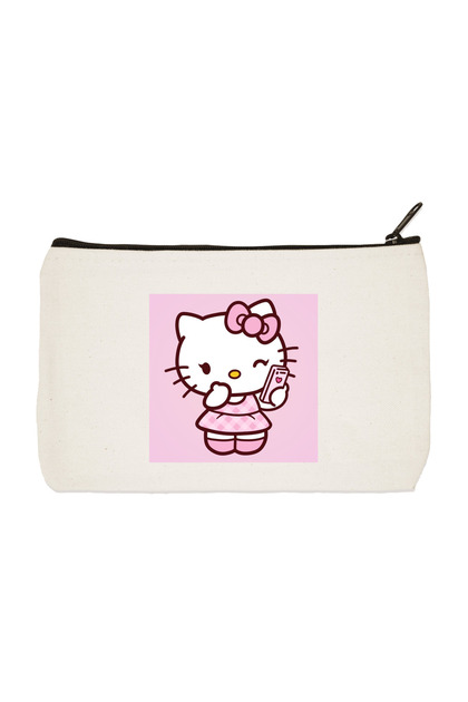Hello Kitty 2 Baskılı Bez Makyaj Çantası, Kalemlik, El Çantası