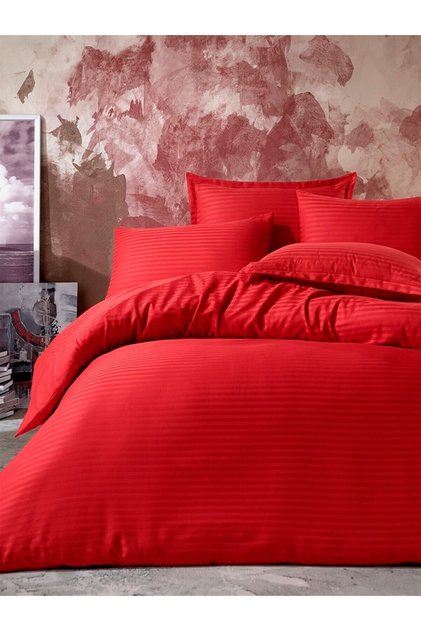 Premium Silver Red Double Satin Duvet Cover Set