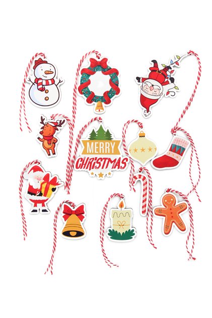12 Pieces Mixed Pattern UV Printed Wooden Christmas Tree Ornament (Average 6-9cm)