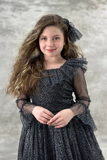 ABYEKDS Sparkly Style Children's Evening Dress Graduation Dress Black  10/13 Years Old ABY880- Trendyol