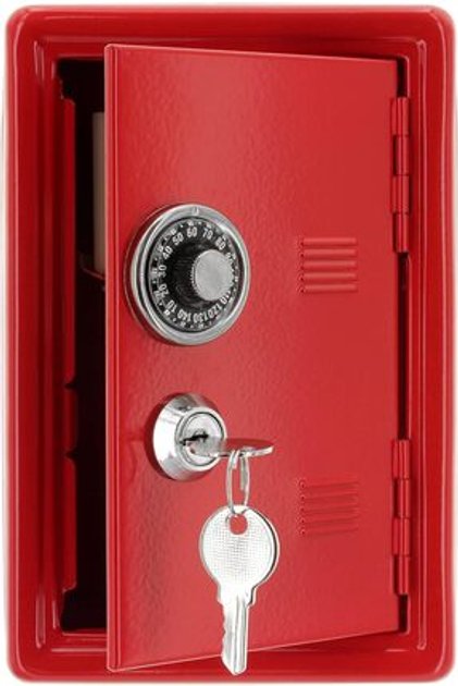 Germany Büyük Boy Kilitli Kasa Kumbara Anahtarlı Mini Metal Para Kasası 18x12x10cm Dekoratif Kırmızı