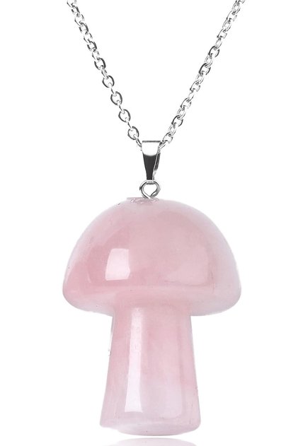 Mushroom Model Pink Quartz Natural Stone Necklace