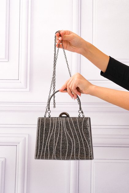 Women's Anthracite Stone Evening Dress Clutch Portfolio Bag