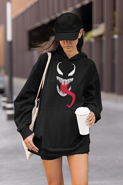 Fuddy Moda Marvel Venom Baskılı Kapüşonlu Sweatshirt, Unisex