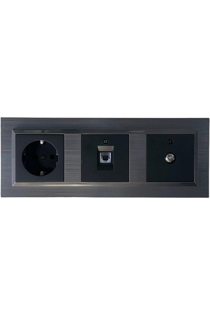 Quantum Magnetic Grey+black Grounded Socket + Satellite F Socket + Numeris Telephone Socket + 3-way Frame