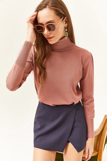 Women's Dried Rose Full Fisherman Lycra Knitwear Sweater KZK-19000578
