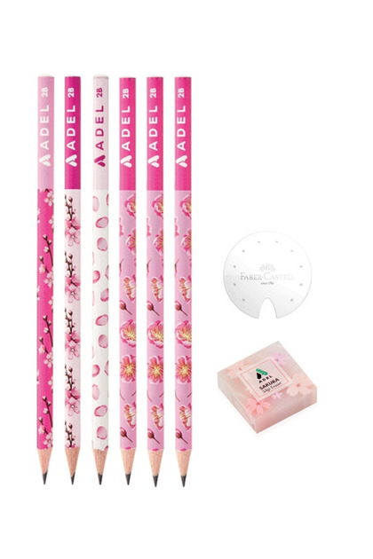 Sakura Set of 6 Pencils + Sakura Eraser + Faber Castell Pencil Sharpener