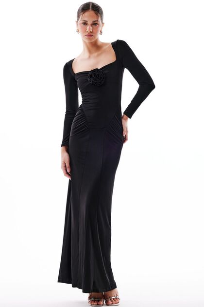 Rochie de seară lungă cu trandafiri JOELLE (negru)