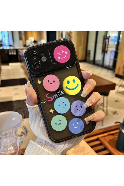 iPhone 11 Smile Emoji Patterned Premium Silicone Case with Pop-Up Lens Protection Mirror Cover