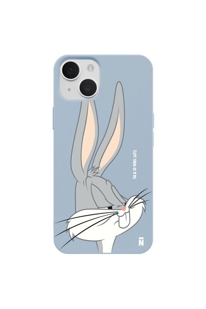 iPhone 14 Plus Silikon Bugs Bunny Tavşan Çizgi Film Tasarımlı Mavi Renkli Telefon Kılıfı