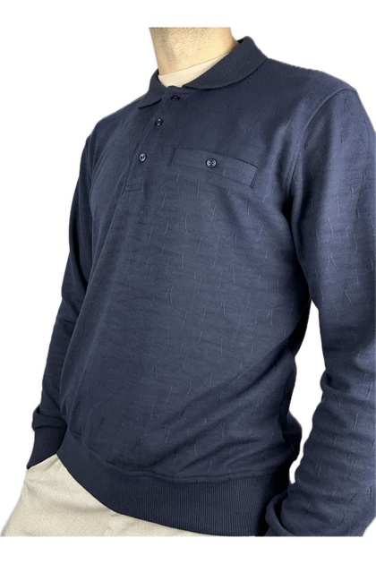 Men's Navy Blue Pocketed Thick Long Sleeve Ribbed Thessaloniki Sweater