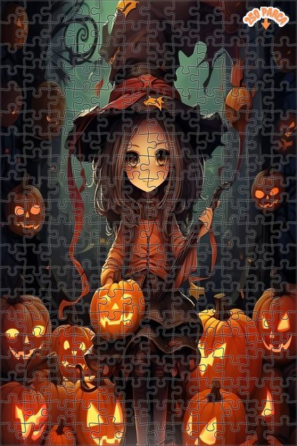 HALLOWEN KUCUK CADI Dekoratif Çift Katlı Çerçeveli Asılabilir Ahşap Puzzle 250 PARÇA 30X30