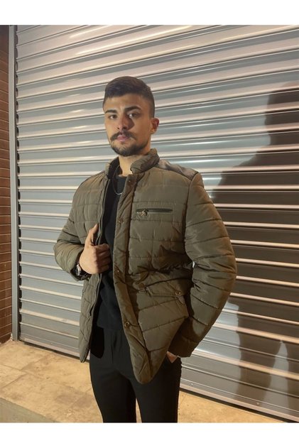 Yıldızlar Erkek Düz Çizgili Dik Yaka Kaban Mont Yge10088 10088yeşil