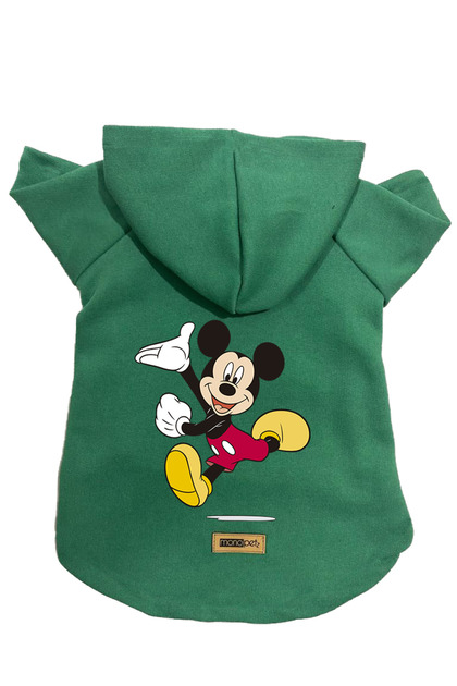 Hooded Fleece Sweatshirt Dog and Cat Outfit & Dress - Green New Mickey - Size L