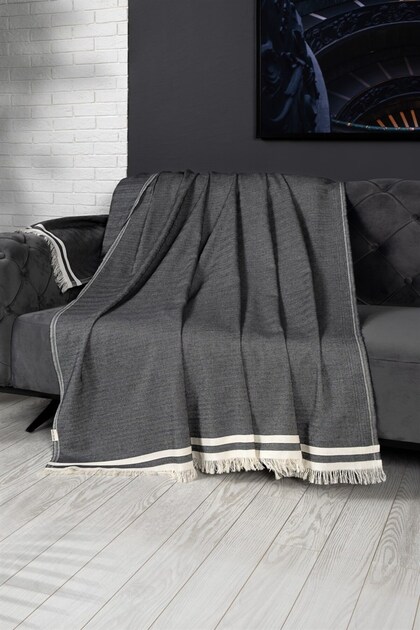 Alinda Anthracite Sofa Cover 170X300 cm - Decorative Cotton Cover with Protective Features