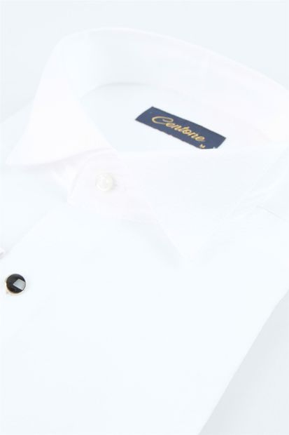 Centone Beyaz Comfort Fit Duble Manşet Gömlek - 2
