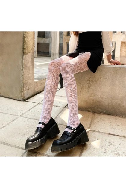 White Mini Heart Patterned Pantyhose