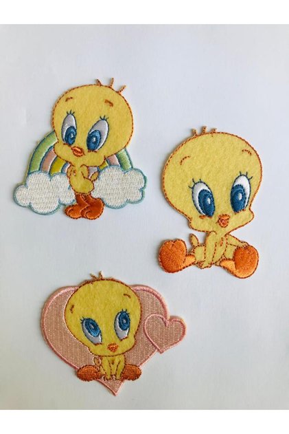 Iron on Woven Embroidered Rigging - Patch - Patch - Iron on Triple Tweety Set (Licensed)