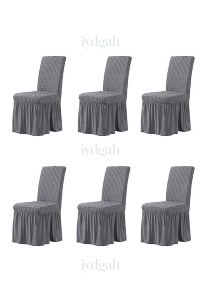 Chair Cover with Wrapped Skirt (6Pcs) Lycra Elastic Washable Chair Cover Gray Color