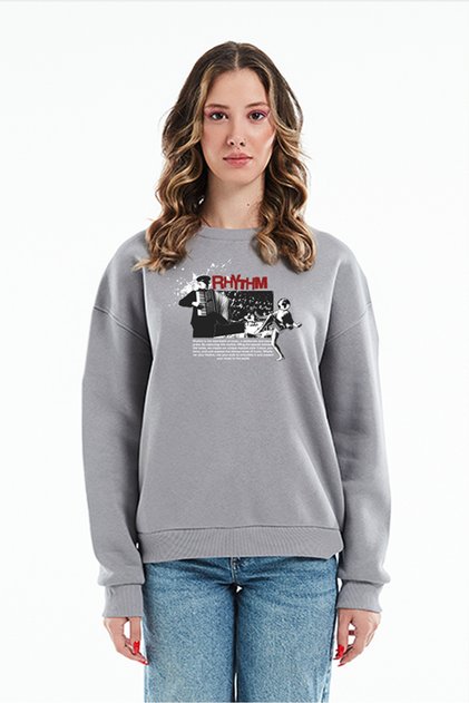 Eazy Rhytm Oversize Unisex Gri Bisiklet Yaka Kalın Sweatshirt