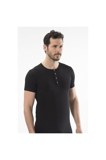 Cacharel 1308 Düğmeli Kısa Kollu Erkek T-shirt - Siyah - 2
