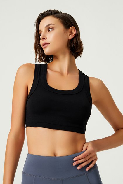 x Melodi Siyah Pamuklu Kalın Askılı Crop Top Tank