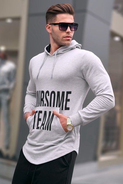 Printed Gray Hooded Sweatshirt 4148