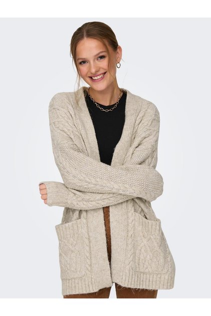 ONLCOZY LIFE LS OPEN CABLE CARDIGAN KNT V Yaka Kablo Örgü Cepli Salaş Hırka