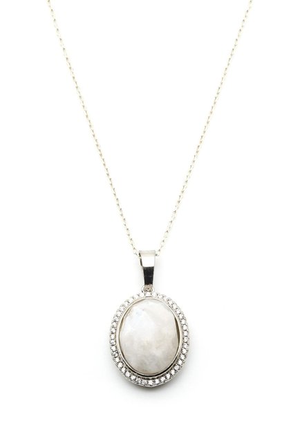 Moon Stone Natural Stone Silver Colored Necklace