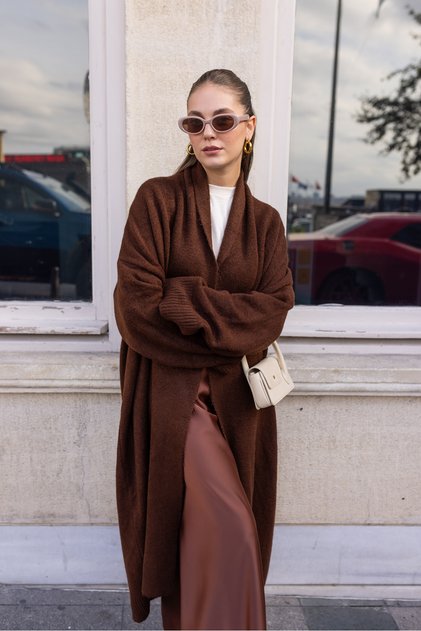 Bitter Brown Shawl Collar Long Cardigan 104-00321