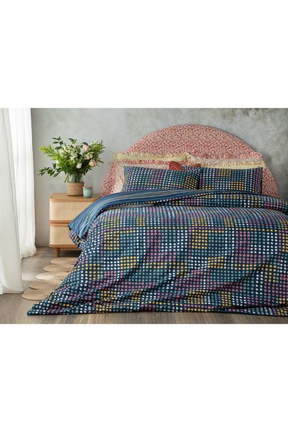 Daisy Patchwork Cotton Single Duvet Cover Set 160x220 Cm Dark Blue