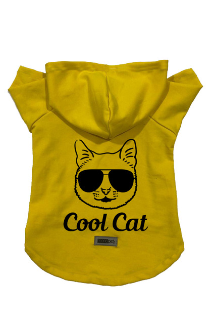 Hooded Fleece Sweatshirt Dog and Cat Outfit & Dress - Yellow Cool cat