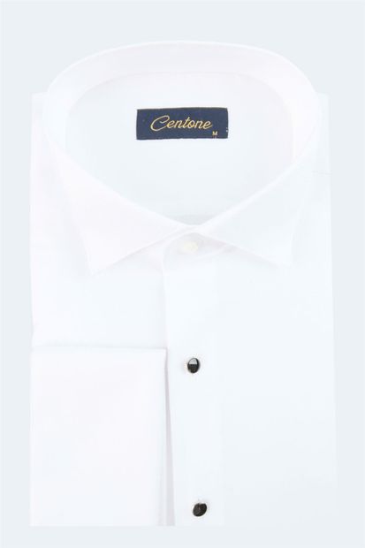 Centone Beyaz Comfort Fit Duble Manşet Gömlek - 1
