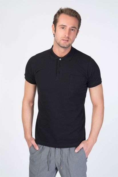 Centone Siyah Comfort Fit Polo Yaka T-shirt - 3