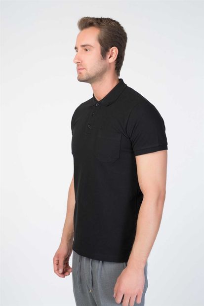 Centone Siyah Comfort Fit Polo Yaka T-shirt - 4