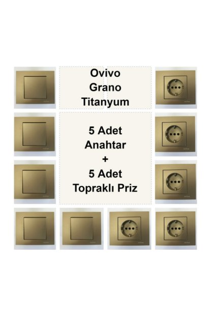 Asyagrup Ovivo Grano Titanyum Anahtar + Priz Set