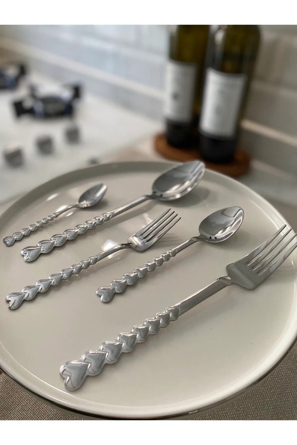 60 Pieces 12 Person Heart Fork Spoon - Heart Model