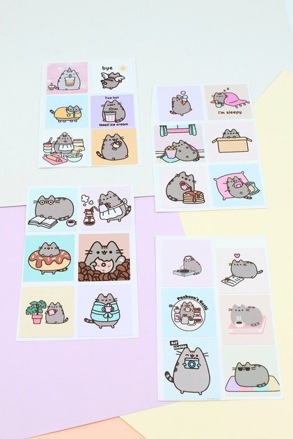 24 Pieces Pusheen The Cat Sticker Cute Sticker Square Sticker Laptop Sticker Cat Sticker Sanrio Stic