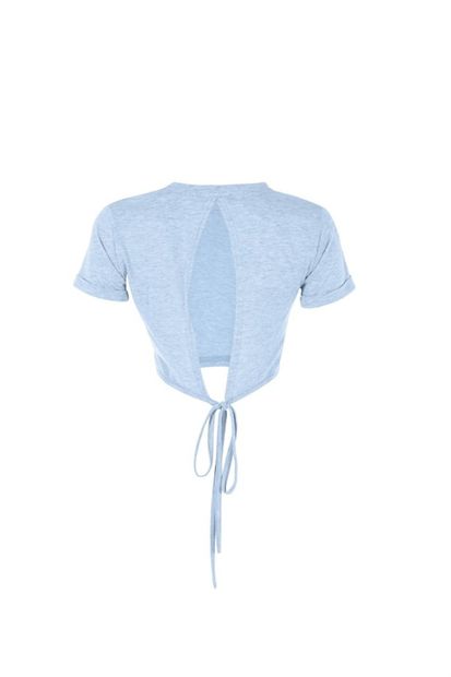 Genel Markalar Kadın Bebe Mavisi Arkası Açık Bağlama Detaylı T-shirt - 2