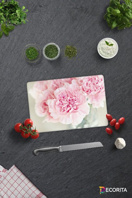 Pink Chrysanthemum | Glass Cutting Board - Glass Cutting Board | 20cm X 30cm