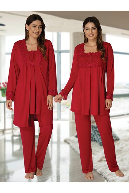 Women's Effort Fuchsia Maternity Long Sleeve Pajama Set with Dressing Gown 2401