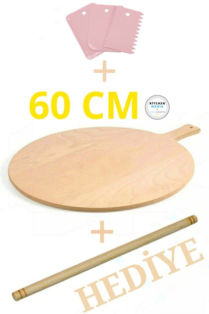 60 Cm Bazlama Tahtası-hamur Açma Tahtası-oklava Ve Hamur Kesici Hediyeli
