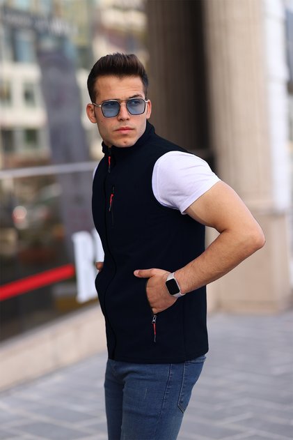 Ανδρικό φλις γιλέκο αμάνικο 3 τσέπες Casual Standard Άνετο ανδρικό φλις γιλέκο με φερμουάρ