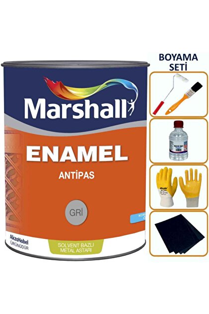 Marshall Enamel Antipas Gri 2.5lt-demirlerinizi Paslanmadan Korur-rulo Fırça Tiner Eldiven Zımpara - 2